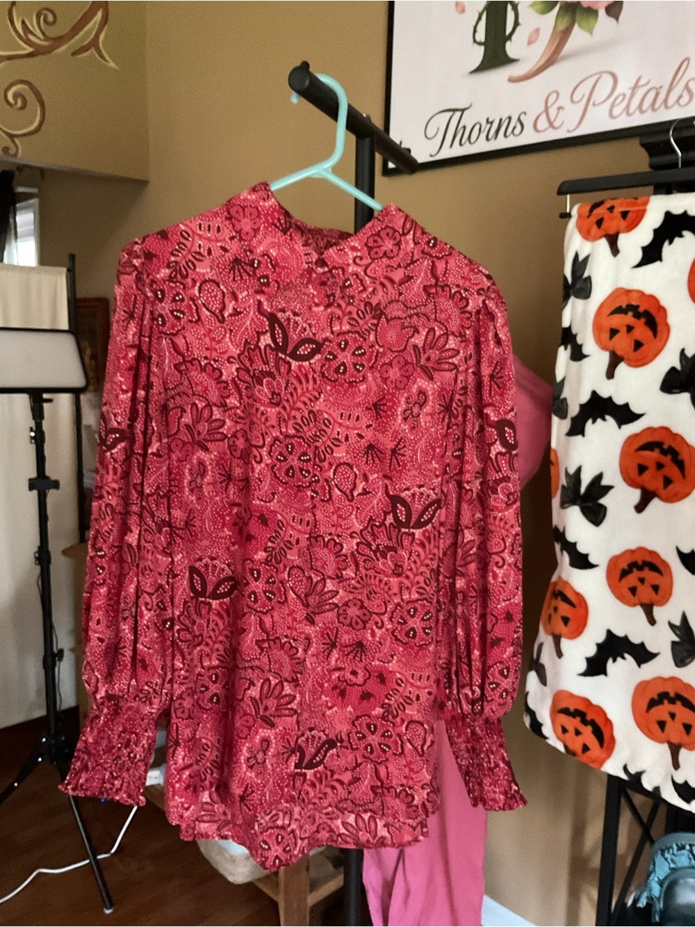 Women's Pink Floral Long-Sleeve Blouse
